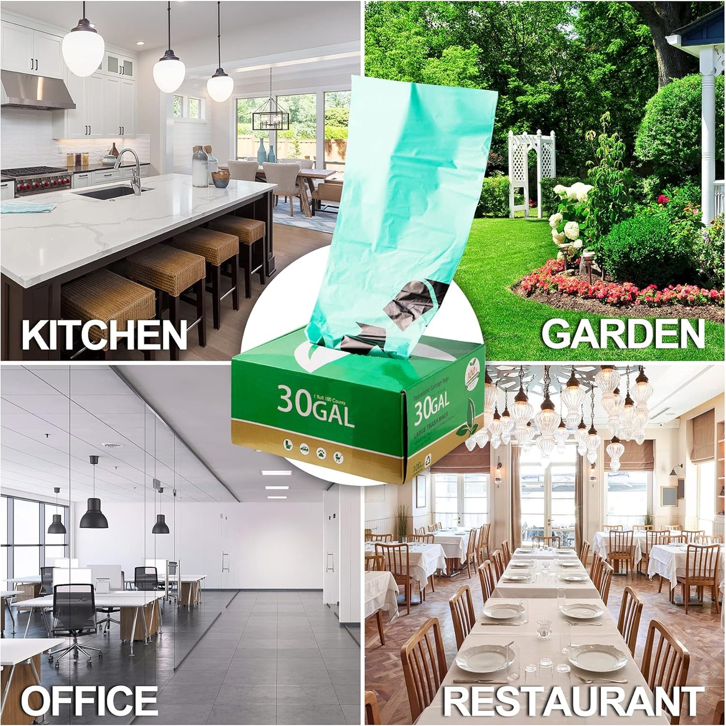Eco-Friendly 30 Gallon Compostable Trash Bags, 100 Count - Perfect for Kitchen and Yard