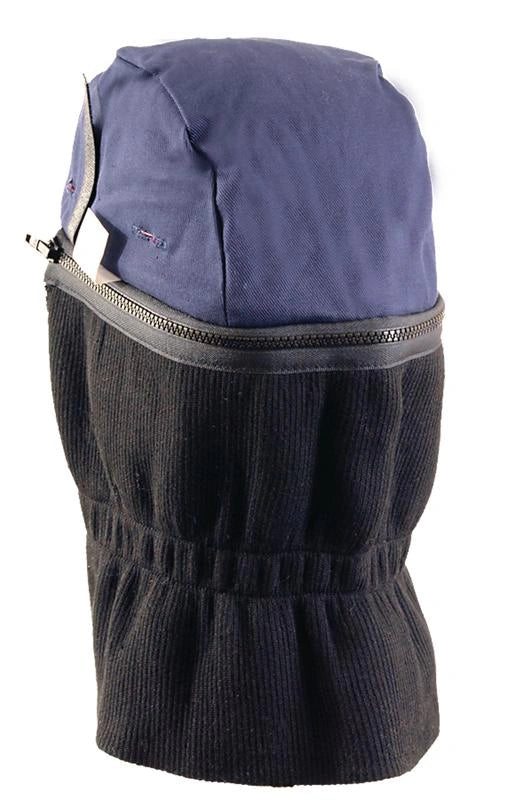 Men's Navy Fleece-Lined Winter Hat Liner with Zip-Off Bottom - Shoulder Length, Dual Layer, for Full Head and Neck Coverage in Cold Weather