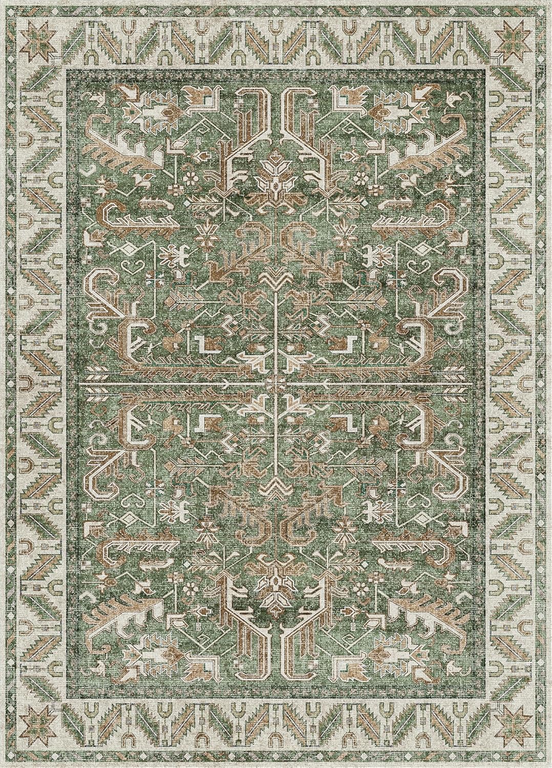 Green 8'x10' Washable Area Rug: Durable & Stain Resistant for Homes