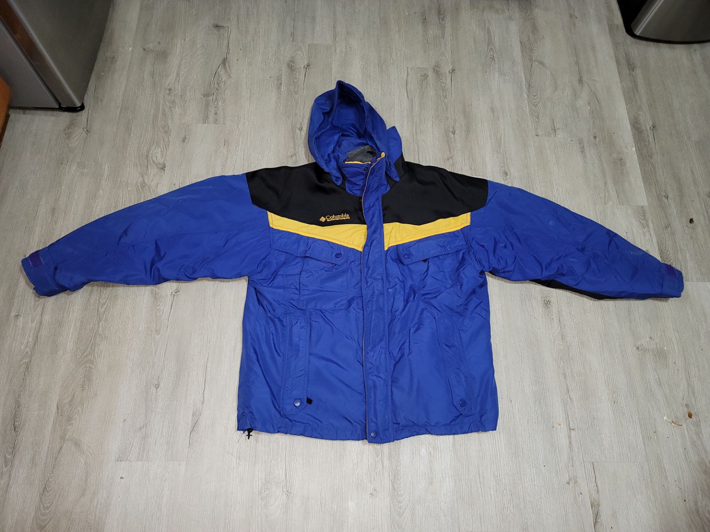 *PREOWNED* Columbia Boulder Ridge 3-in-1 Ski Jacket Men's Large Japan LL Detachable Hood Zip-Out Fleece Liner Blue Black Yellow