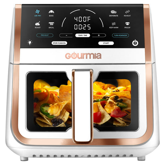 Gourmia 8-Quart Digital Window Air Fryer, 8 One-Touch Functions, White & Rose Gold