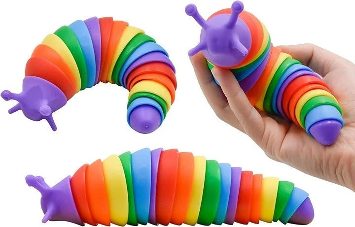 Discover the Ultimate Stress Relief and Fun with the Colorful Rainbow Articulated Fidget Slug Caterpillar - Perfect for All Ages