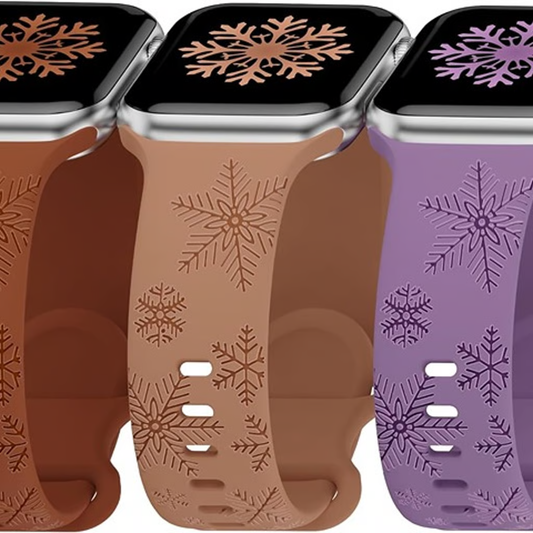 3-Pack Elegant Snowflake Engraved Sport Bands for Apple Watch Series Ultra to Series 1, 38mm/40mm/41mm - Perfect Gift for Holidays