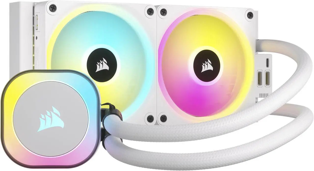 CORSAIR iCUE LINK H100i RGB Liquid CPU Cooler - White - 240mm Radiator - QX120 Fans