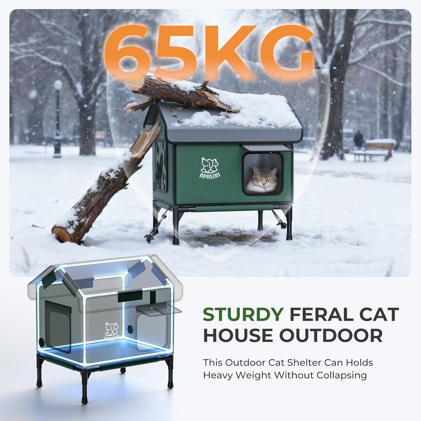 Weatherproof Heated Outdoor Cat House - Insulated Feral Cat Shelter with Thermostatic Heating Pad, Medium