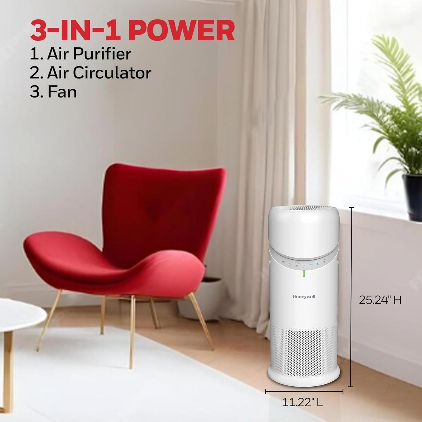 Honeywell Allergen Plus HPA6000 3-in-1 HEPA Air Purifier and Fan for Large Rooms up to 1928 Sq. Ft., White