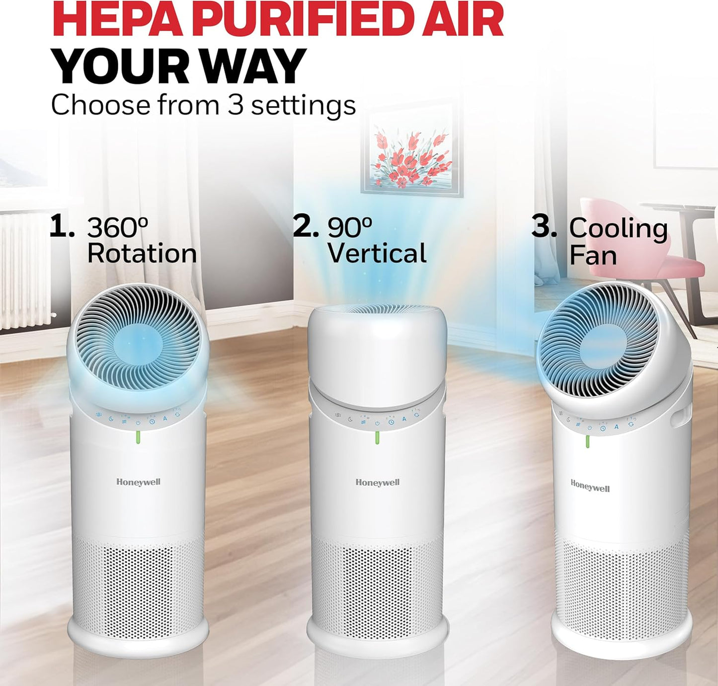 Honeywell Allergen Plus HPA6000 3-in-1 HEPA Air Purifier and Fan for Large Rooms up to 1928 Sq. Ft., White