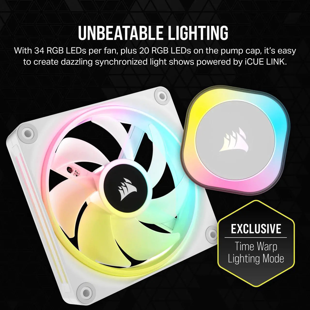 CORSAIR iCUE LINK H100i RGB Liquid CPU Cooler - White - 240mm Radiator - QX120 Fans