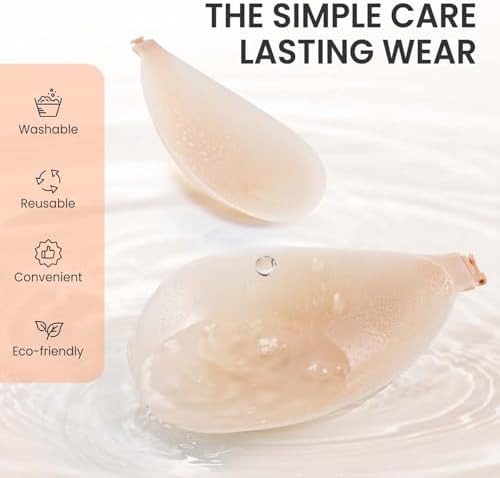 Adhesive Strapless Push-Up Sticky Bra - Invisible Backless Silicone Bra, Size C, Beige