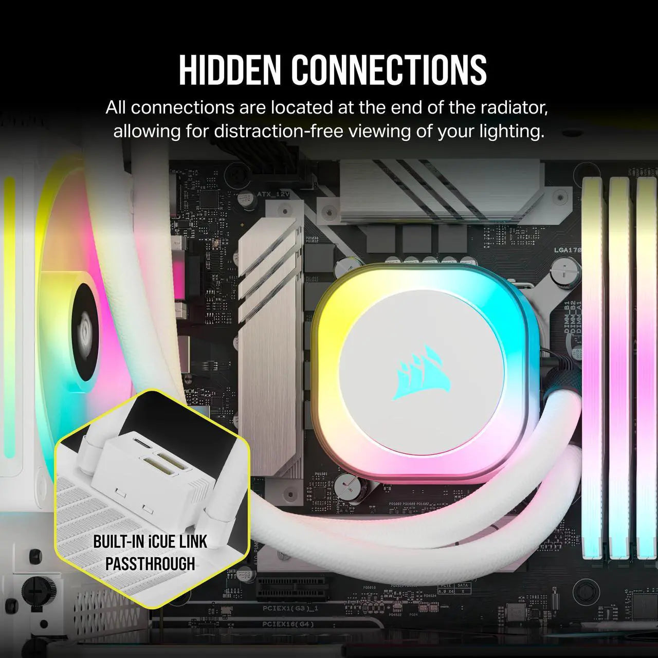 CORSAIR iCUE LINK H100i RGB Liquid CPU Cooler - White - 240mm Radiator - QX120 Fans