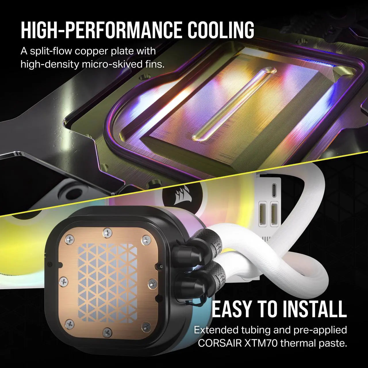 CORSAIR iCUE LINK H100i RGB Liquid CPU Cooler - White - 240mm Radiator - QX120 Fans