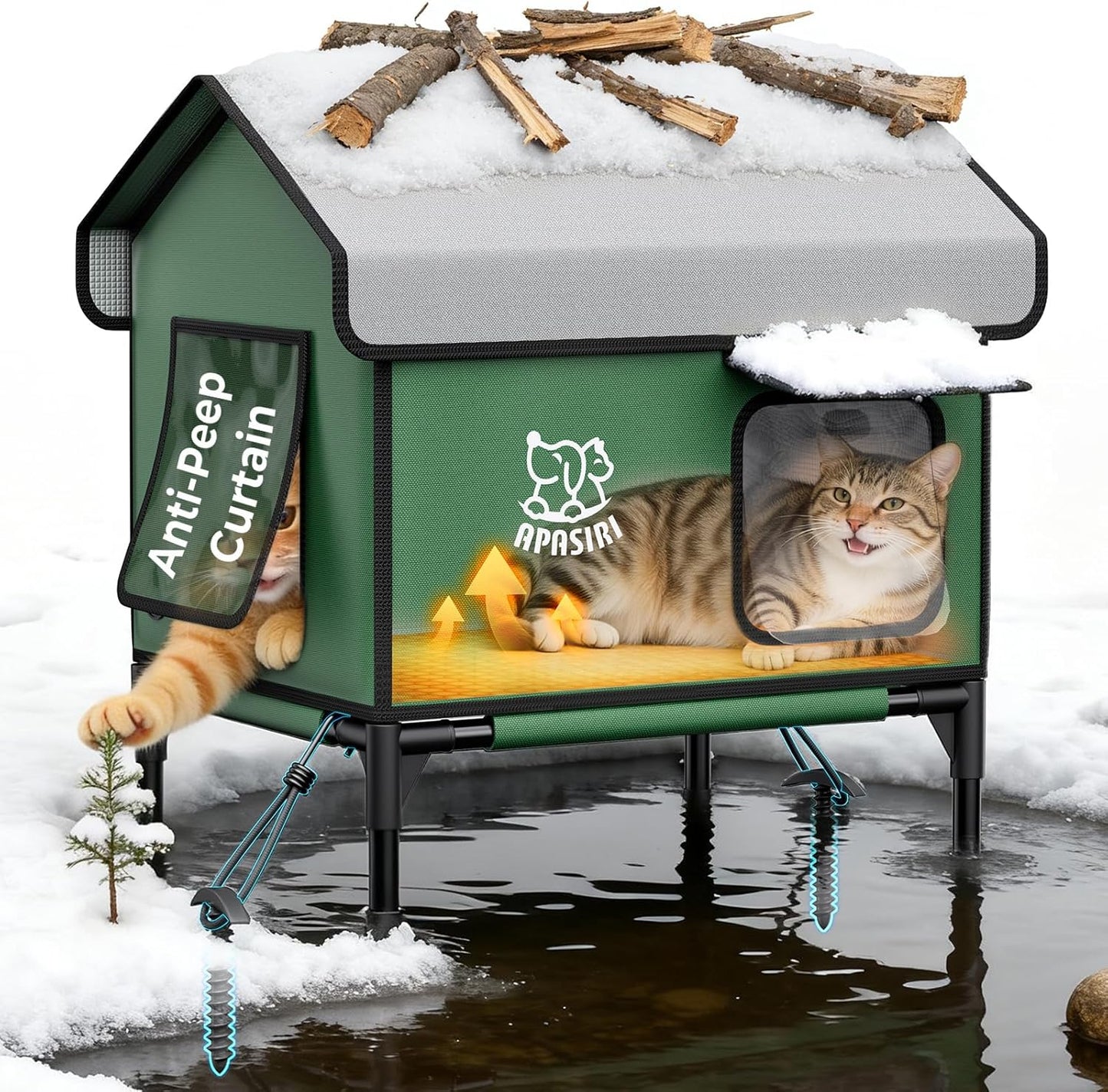 Weatherproof Heated Outdoor Cat House - Insulated Feral Cat Shelter with Thermostatic Heating Pad, Medium