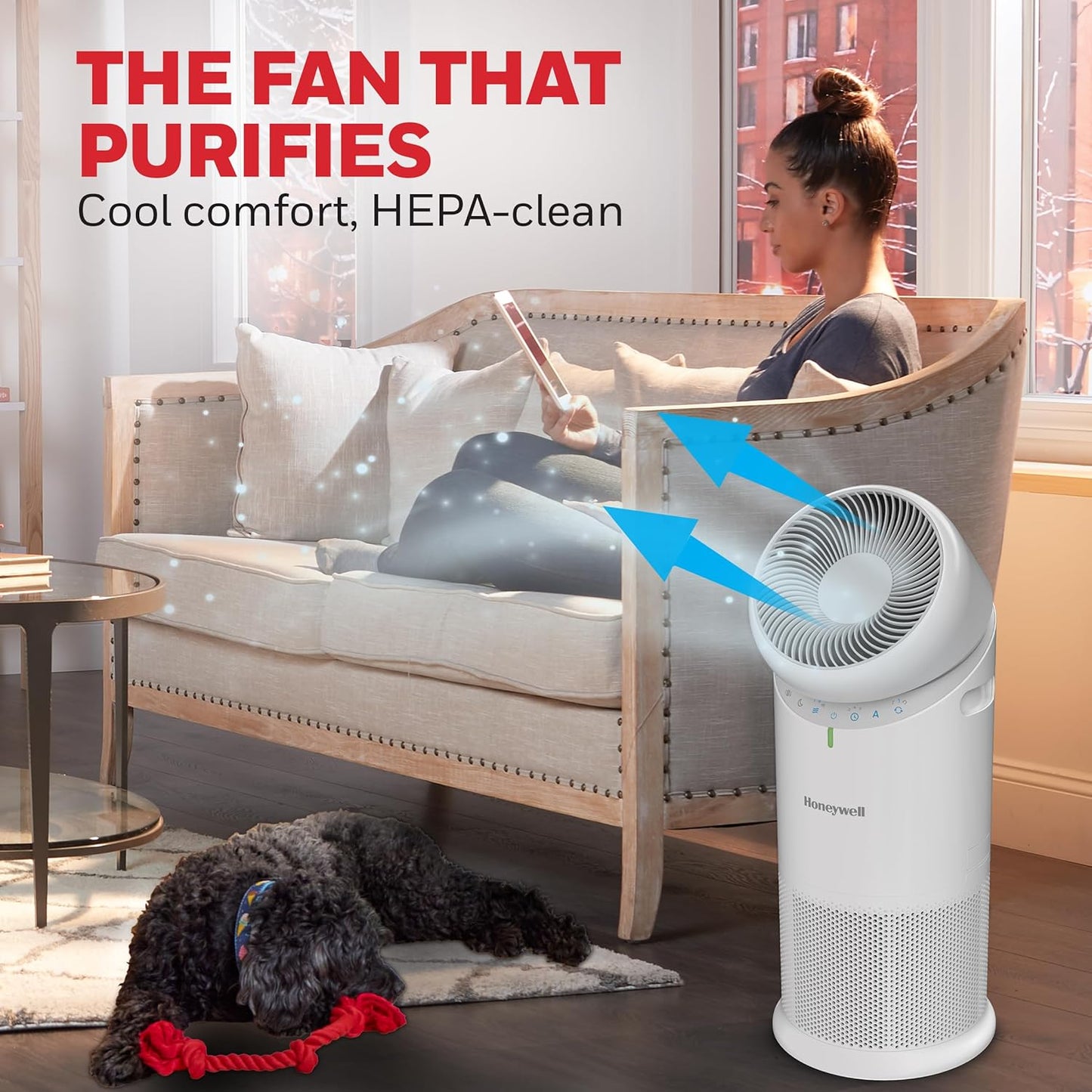 Honeywell Allergen Plus HPA6000 3-in-1 HEPA Air Purifier and Fan for Large Rooms up to 1928 Sq. Ft., White