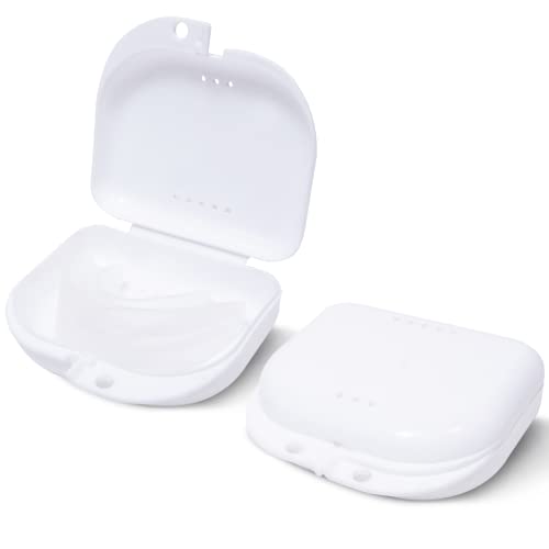 Mrs. Odonto Retainer Case - Pack of 2 - Odorless Mouth Guard Case - Ventilated, Durable & Hygienic for Carrying and Protecting Braces, Dentures & Aligners - 3.14 x 3.14 x 1.1 - (White)