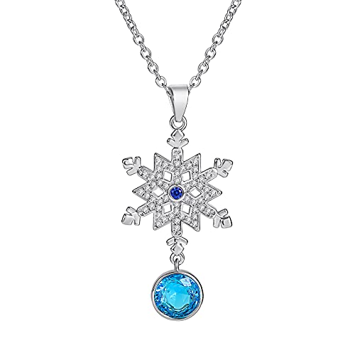 LAZLUVU Snowflake Necklace Christmas Necklace with Cubic Zirconia Snowflake Christmas Gifts for Women Girls Snow Lovers
