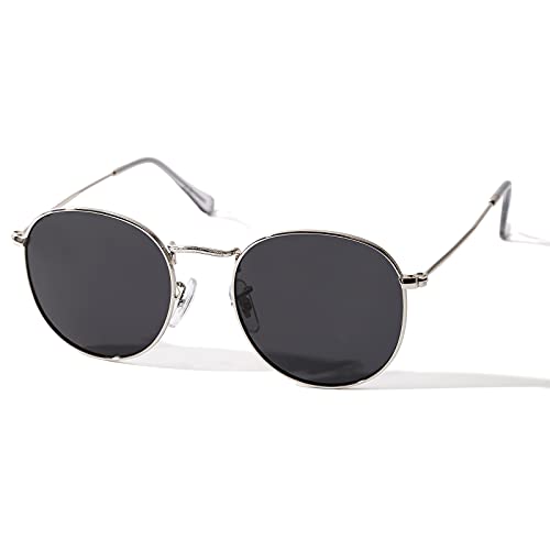 TIJN Round Polarized Sunglasses Mens Womens,Classic Retro Aviator Sunglasses,UV 400 Protection Lens with Metal Frame