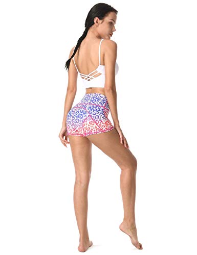 Rocorose Women's Premium Buttery Soft Solid Stretch Workout High Waist Yoga Shorts with Pockets Bike Shorts Gym Shorts,Red&Blue,S