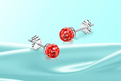 Crystal Earrings, Crystal Earrings for Women 925 Sterling Silver and Austrian Crystal Earrings, Women's Birthday, Wedding, Graduation and Anniversary Earrings (6mm Red)
