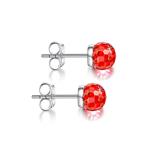 Crystal Earrings, Crystal Earrings for Women 925 Sterling Silver and Austrian Crystal Earrings, Women's Birthday, Wedding, Graduation and Anniversary Earrings (6mm Red)