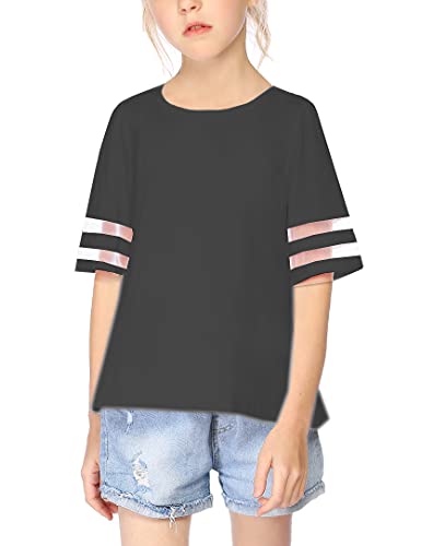 Girls Size 5 Short Sleeve T-Shirts Flare Tunic Summer Tops, Trendy Casual Black Blouse Perfect for All Seasons