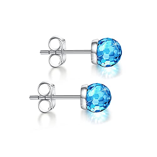 Crystal Earrings, Crystal Earrings for Women 925 Sterling Silver and Austrian Crystal Earrings, Women's Birthday, Wedding, Graduation and Anniversary Earrings (8mm Blue)