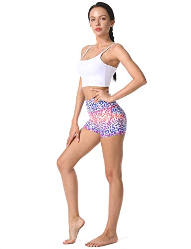 Rocorose Women's Premium Buttery Soft Solid Stretch Workout High Waist Yoga Shorts with Pockets Bike Shorts Gym Shorts,Red&Blue,S