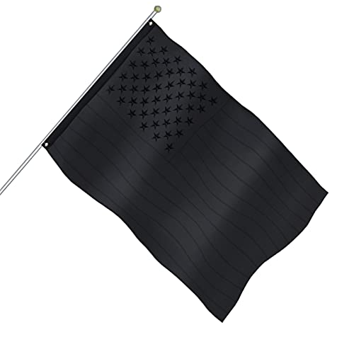 All Black American Flag 3x5 Ft All Black US Flag, Embroidered Stars, Sewn Stripes, Brass Grommets Nylon Black Flag, Heavy Duty USA Flags for Outdoor, Durable & Fade Resistant US Banner