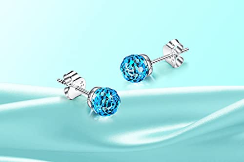 Crystal Earrings, Crystal Earrings for Women 925 Sterling Silver and Austrian Crystal Earrings, Women's Birthday, Wedding, Graduation and Anniversary Earrings (8mm Blue)