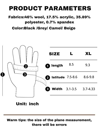 Size XL Warm Wool Knitted Winter Gloves w/ Touch Screen Fingers