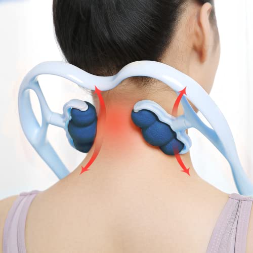 Neck Massager, Rolling and Pressure Point Massage for Pain Relief Deep Tissue Manual Shoulder Massage Tool Suitable for Neck Shoulder Waist Leg and Foot Handheld Relaxer-Blue(6 Massage Roller Balls)