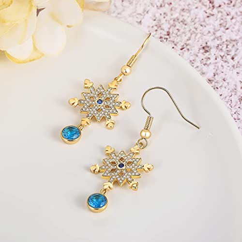 LAZLUVU Christmas Earrings Snowflake Dangle Earrings With Crystal Cubic Zirconia Snowflower Dangle Drop Earring for Women Girls Christmas Gifts