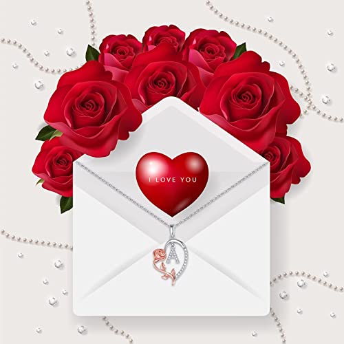 CZ Silver/Rose Gold Love Heart Rose Letter Z Pendant Necklace