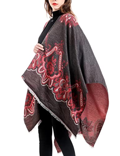 ELEHOLD Winter Scarfs for Women Fashion Long Shawl Wrap Fluffly Scarf Warm Soft Scarves Travel Blanket Scarf with Tassel (C-Black&Red_no Tassel)