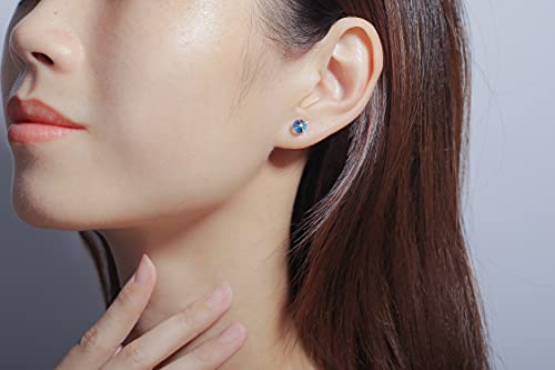 Crystal Earrings, Crystal Earrings for Women 925 Sterling Silver and Austrian Crystal Earrings, Women's Birthday, Wedding, Graduation and Anniversary Earrings (8mm Blue)