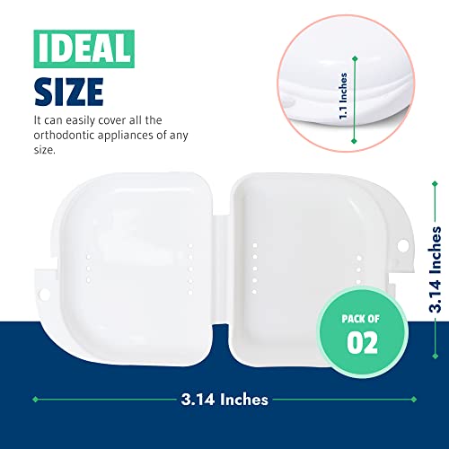 Mrs. Odonto Retainer Case - Pack of 2 - Odorless Mouth Guard Case - Ventilated, Durable & Hygienic for Carrying and Protecting Braces, Dentures & Aligners - 3.14 x 3.14 x 1.1 - (White)