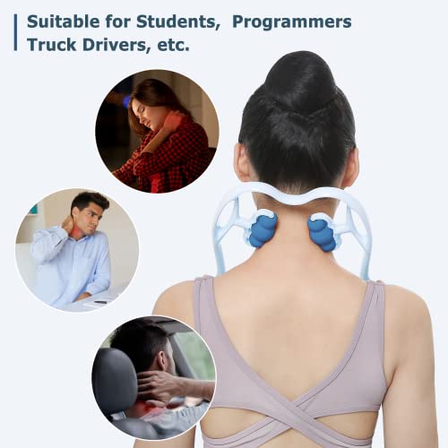 Neck Massager, Rolling and Pressure Point Massage for Pain Relief Deep Tissue Manual Shoulder Massage Tool Suitable for Neck Shoulder Waist Leg and Foot Handheld Relaxer-Blue(6 Massage Roller Balls)