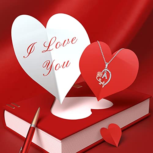 CZ Silver/Rose Gold Love Heart Rose Letter R Pendant Necklace
