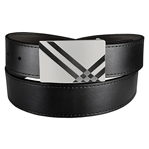 MARIO TREVI Black Leather Men’s Dress Belt, Adjustable Slide with Alloy Buckle for Jeans/ Pants, with Gift Box, Trim to Fit