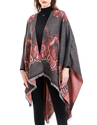 ELEHOLD Winter Scarfs for Women Fashion Long Shawl Wrap Fluffly Scarf Warm Soft Scarves Travel Blanket Scarf with Tassel (C-Black&Red_no Tassel)