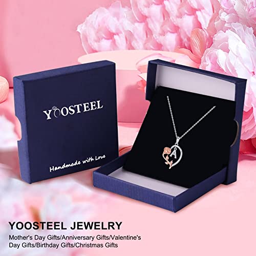 CZ Silver/Rose Gold Love Heart Rose Letter R Pendant Necklace