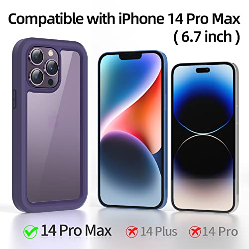 WXR Compatible with iPhone 14 Pro Max Case 6.7 Inch, Clear Hard PC Back TPU Inner Frame and Soft Silicone Bumper, [Military Grade Protection] Heavy Duty Case for iPhone 14 Pro Max. (Dark Purple)