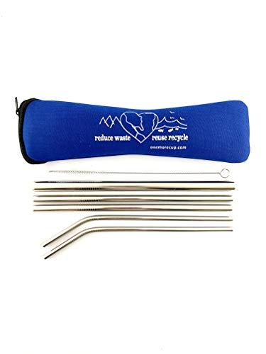 One More Cup - 2 Pack - Reusable Stainless Steel Drinking Straws - Cleaning Brush - Straw Case