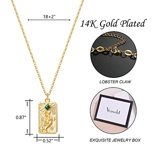Youvelst Birth Month Flower Necklace 14K Gold Plated Birth Floral Pendant Dainty Disc Coin Birthday Jewelry Gift for Her Stamped Flower Cute Birthstone Necklace Personalized Pendant for Women (E1-May-Lily)