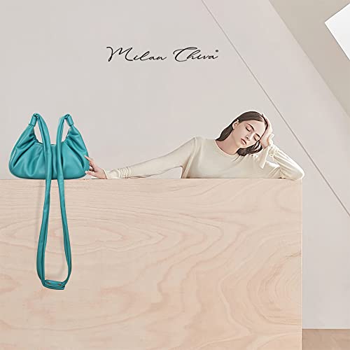 Turquoise Ruched Crossbody Bag: Chic Cloud Pouch w/ Adjustable Bunny Ears Strap