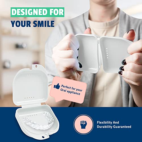 Mrs. Odonto Retainer Case - Pack of 2 - Odorless Mouth Guard Case - Ventilated, Durable & Hygienic for Carrying and Protecting Braces, Dentures & Aligners - 3.14 x 3.14 x 1.1 - (White)
