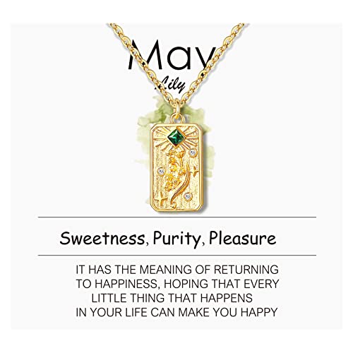 Youvelst Birth Month Flower Necklace 14K Gold Plated Birth Floral Pendant Dainty Disc Coin Birthday Jewelry Gift for Her Stamped Flower Cute Birthstone Necklace Personalized Pendant for Women (E1-May-Lily)