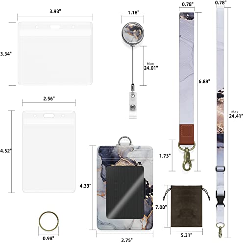7PCS ID Badge Holder with Lanyard Adjustable Kit,Cute Badge Reels Retractable,PU Leather Wrist Lanyard for Nurse Teacher