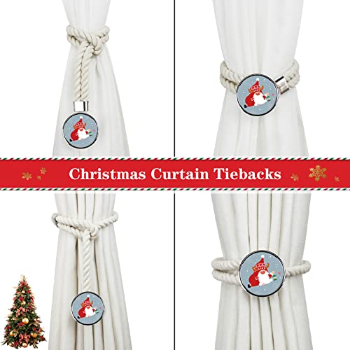 2 Pack Porlau Christmas Curtain Tieback Cotton Rope Curtain Tie Backs Santa Christmas Window Decorations Tieback holdbacks for Home Holiday Decor, Beige