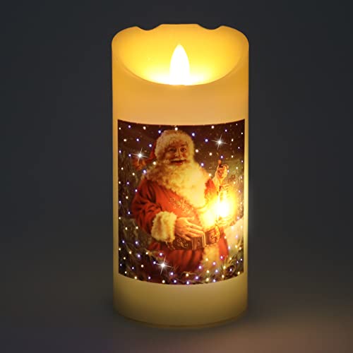 Rhytsing Santa Clause Real Wax Battery Operated Candles with Fiber Optic Led Lights, Table Light with Timer for Christmas Decoration, Batteries Included