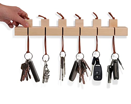 seashpea Wood Key Holder Wall-Mounted - Key Hanger with 6 Unfinished Wood Blocks, Key Holder for Wall Decorative, Pine Wood Key Rack for Entryway, DIY Home Decor, Office